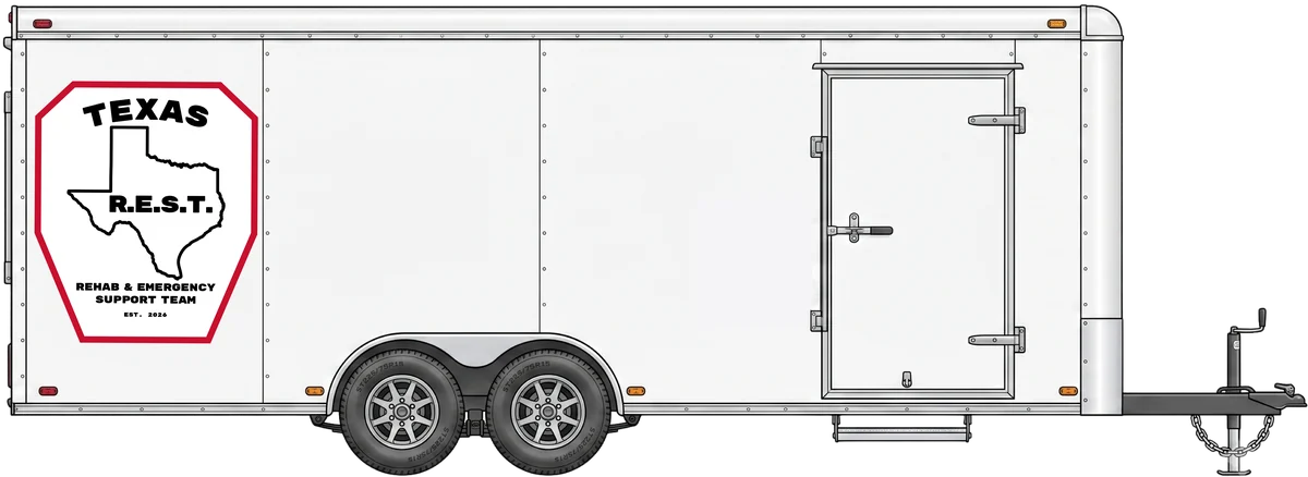 Texas R.E.S.T. 20-foot cooling and decontamination trailer, lettered side profile