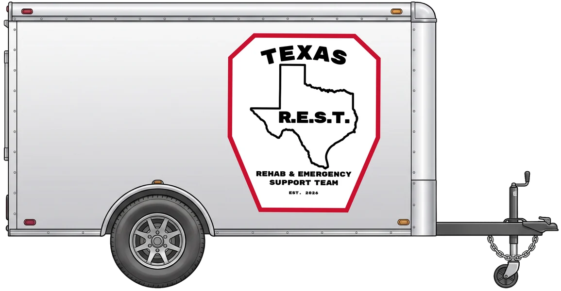 Texas R.E.S.T. 5×8 enclosed cargo trailer, lettered side profile